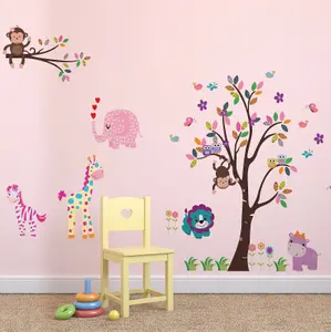 Walplus Happy Zoo Animals Wall Stickers Kids Nursery Children Decals Bedroom Decoration Kids Sticker PVC Multicoloured