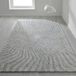 Melrose Elemental Mixed Cotton Wool Spiral Stripe Design Grey Large Area Rug 160X230cm