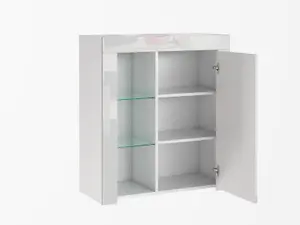 Glass Display Cabinet Unit Bookcase Shelving Storage Small Slim White Gloss Lily