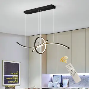 Garwarm Black Dimmable LED Pendant Light Adjustable Height Modern Chandelier