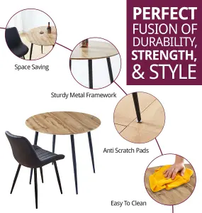 Hallowood Furniture Cullompton Small Round Dining Table (90cm) with 2 Black Bonded Leather Chairs