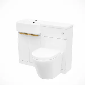 Nes Home Left Home Basin Vanity Unit, Brushed Brass Handles, WC Unit & Rimless Toilet