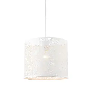 Luminosa Secret Garden Floral Leaves Round Ceiling Pendant Light Matt Ivory Paint, E27