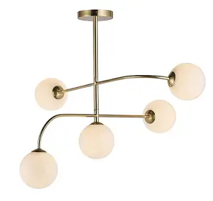 Luminosa Otto Semi Flush Satin Brushed Gold Effect Plate & Gloss Opal Glass 5 Light Dimmable IP20 - G9