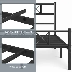 Yaheetech Black 4ft6 Double Simple Metal Bed Frame with Cross-design Headboard & Footboard