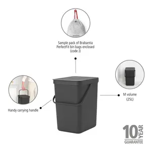 Brabantia Sort and Go 25 Litre Rubbish Bin Grey