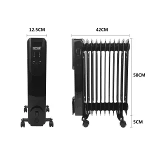 AMOS 11-Fin 2500W Smart Oil Filled Radiator Wi-Fi Smart App Enabled & Remote Control 3 Heat Settings Timer Digital Display, Black