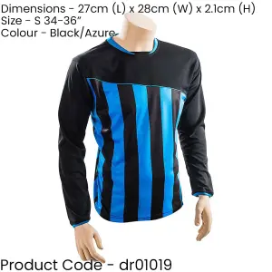 S ADULT Valencia Stripe Long Sleeve PLAIN Football Shirt - BLACK/BLUE 34-36"