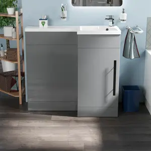 Nes Home Grey Basin Sink Vanity Unit Furniture Cabinet Right Hand 900mm