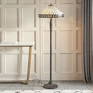 Luminosa Fargo 2 Light Floor Lamp Dark Bronze, Tiffany Glass, E27