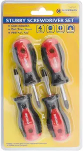 Set Of 4 Stubby Screwdriver Set Magnetic Flat Diy Phillips Hand Tool