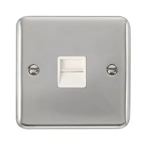 Curved Polished Chrome Secondary Telephone Single Socket - White Trim - SE Home