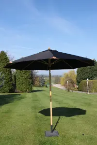 Large Hardwood Garden Parasol Umbrella - 3M Wide - (Black)