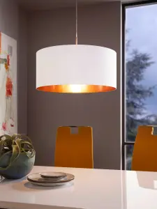 Pendant Ceiling Light Colour Satin Nickel Shade White Copper Fabric Bulb E27 1x60W