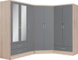 Cascio 3 Door Wardrobe Zipcode Design Finish: Grey Gloss/Light Oak Effect Veneer