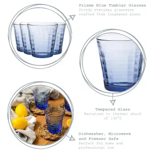 Duralex - Prisme Drinking Glasses - 275ml Tumblers for Water, Juice - Blue - Pack of 4