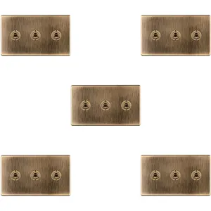 5 PACK 3 Gang Triple Retro Toggle Light Switch SCREWLESS ANTIQUE BRASS 10A 2 Way