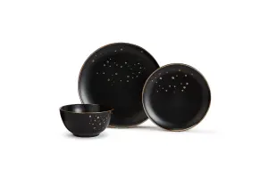 12 Piece Ebony & Gold Dinner Set