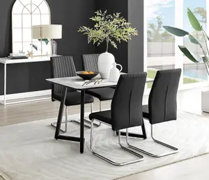 Furniturebox UK Carson White Marble Effect Dining Table & 4 Black Lorenzo Chairs