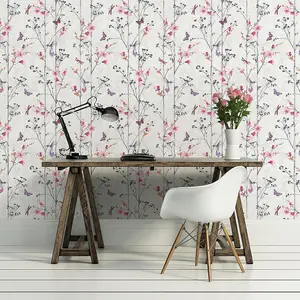 Muriva Pink Floral Pearl effect Embossed Wallpaper