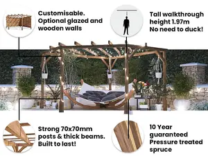 Dunster House Wooden Corner Pergola with Slatted Walls & Trellis 3m x 3m Utopia Diamond