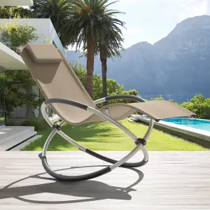 Sun Lounger Paulina - ergonomic, breathable, resistant, foldable, with cushion - beige