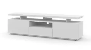 Sleek Adam TV Cabinet H510mm W1800mm D400mm in White with Hinged Doors, Drawer, and Cable Management