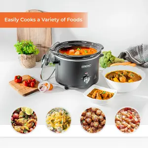 Geepas 2.5 Litre Slow Cooker 3 Temperature Settings, Removable Easy-Clean Ceramic Bowl Tempered Glass Lid & Cool Touch Handles