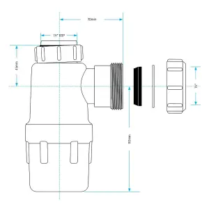 SPARES2GO Waste Bottle Trap 32mm 1-1/4" Basin Bidet Urinal Bathroom Kitchen Sink 75mm Seal