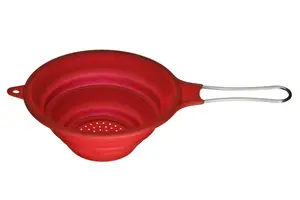 Interiors By Premier Versatile Red Silicone Zing Strainer, Collapsible Strainer With Handle, Versatile Silicone Strainer