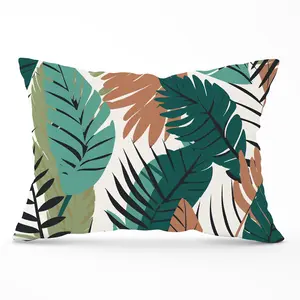 Tropical Floral Leaves Green Brown Cushions 33cm x 48cm