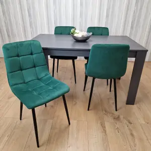 Grey Dining Table and 4 Green Velvet Chairs Kitchen Dining Table for 4 Dining Room Dining Sets