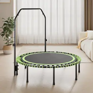 48in Bungee Cords Foldable Round Trampoline with Adjustable U-Handle Bar in Green for Indoor Outdoor