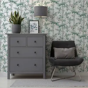 Arthouse Bamboo & Blossom White Wallpaper