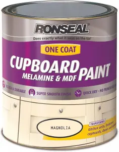 Ronseal One Coat Cupboard, Melamine & MDF Paint Satin 750ml - Magnolia