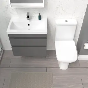 Nes Home 600mm Wall Hung Drawers Vanity Unit Steel Grey & Rimless Toilet Set