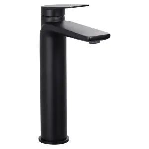 Luxury Sleek Modern Tall High Rise Mono Basin Mixer - Black