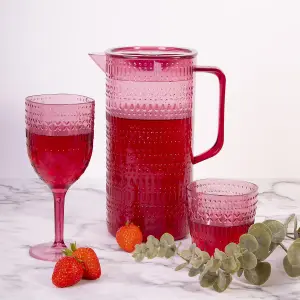 Pink Aztec 9pc Drinks Set Wine Goblets Tumblers Pitcher Reusable BBQ Summer Party Tableware Cups Jug Drinking