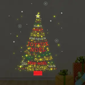 Walplus French Quote Christmas with Tree Moon & Stars Glow Decal Home Decoration