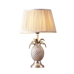 Table Lamp Pewter Plate & Oyster Silk 60W E27 Bedside Light Base & Shade