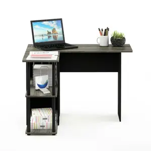 Furinno Abbott L-Shape Desk with Bookshelf, French Oak Grey/Black