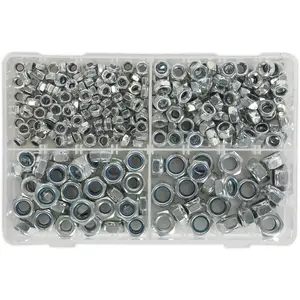 300 Pc Nylon Locknut Assortment - M6 to M12 - Partitioned Storage Box - DIN 985