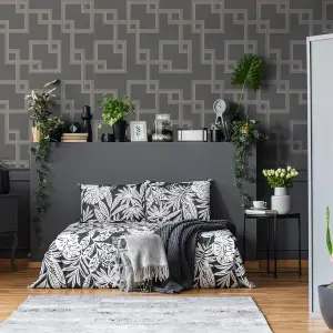 GoodHome Amfi Grey Metallic effect Geometric Textured Wallpaper