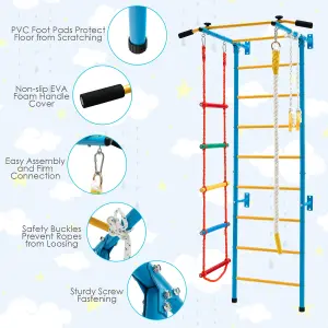 Costway Kids Steel Swedish Ladder Set Gymnastic Wall Gym Pull-up Bar Climbing Frame