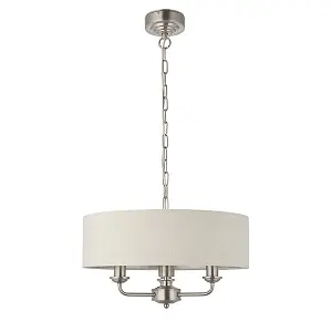 Luminosa Highclere Single Shade Pendant Light Brushed Chrome Plate, Natural Linen