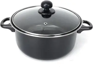 New 7pc Black Cookware Set Steel Non Stick Glass Lid Kitchen Pan Pot Saucepan Carbon