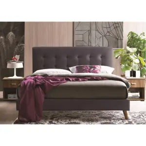 Stylish Wooden Footed Dark Grey Fabric Bed Frame - Double 4ft 6"