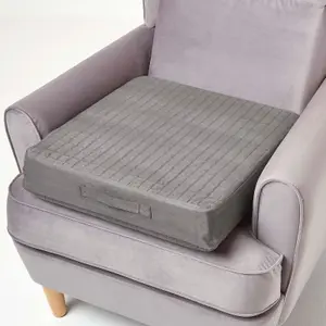 Homescapes Grey Quilted Polyester Armchair Booster Cushion Cover