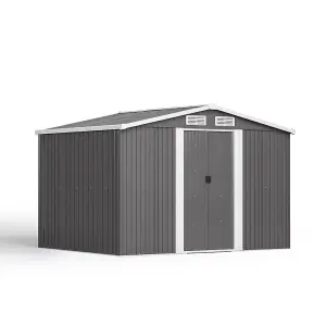 8 X 6 ft Charcoal Black Apex Metal Shed Garden Storage Shed with Base