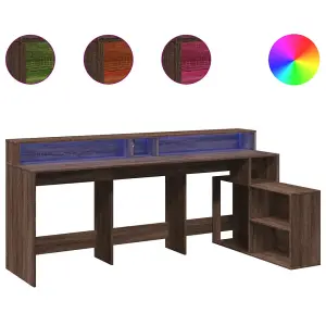 Berkfield Desk with LED Lights Brown Oak 200x104x91 cm Engineered Wood